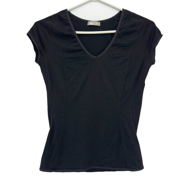 ICEBREAKER  100% Merino Wool V-Neck Cap-Sleeve Base Layer Black Tee Top Size XS - Picture 1 of 6